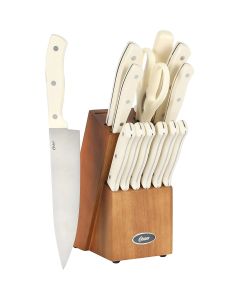 Oster Evansville 14 Piece Stainless Steel Blade Cutlery Set in White