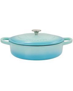 Crock Pot Artisan 5 Quart Enameled Cast Iron Braiser Pan with Lid in Gradient Aqua Blue