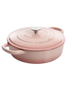 Crock Pot Artisan 5 Quart Round Enameled Cast Iron Braiser Pan with Self Basting Lid in Blush Pink