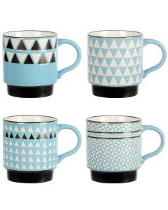 Mr. Coffee Prime Valley 4 Piece 15 Ounce Stackable Coffee Mug Set in Assorted Designs