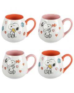 Peanuts Mothers Baby 4 Piece 20 Ounce Stoneware Belly Mug Set in Orange and Pink