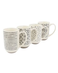 Mr. Coffee Dutton Springs 4 Piece 19 Ounce Stoneware Assorted Designs Mug Set in White