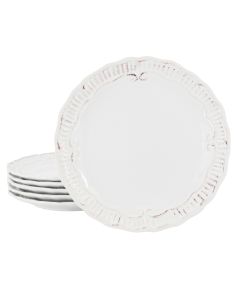 Modern Southern Home Capri 6 Piece 11 Inch Stoneware Embossed Dinner Plate Set in White