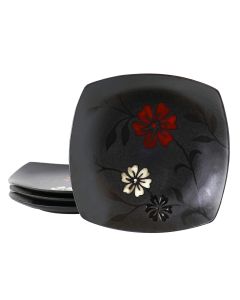 Hometrends Evening Blossom 4 Piece 8 Inch Square Stoneware Salad Plate Set in Black
