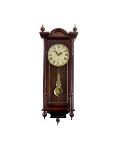 Bedford Clock Collection Grand 31 Inch Chiming Pendulum Wall Clock in Antique Mahogany Cherry Finish