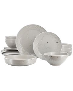 Elama Emilia 16 Piece Double Bowl Stoneware Dinnerware Set in Light Gray