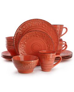 Elama Malibu Jasper 16-Piece Stoneware Dinnerware Set in Orange