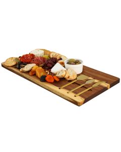 MegaChef 21 x 11 Inch Acacia Wood Cheese Board with 3 Piece Knife  Set