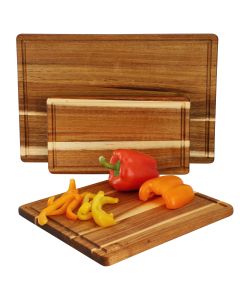 MegaChef 3 Piece 7 Inch, 10 Inch, and 17 Inch Acacia Wood Cutting Board Set with Juice Grooves
