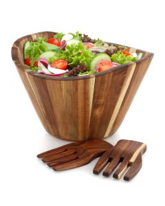 MegaChef Large Acacia Wood Salad Bowl with Serving Utensils