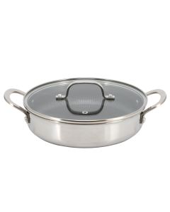 Better Chef 10 Inch 3-Ply Stainless Steel Nonstick Deep Fry Pan with Lid in Silver
